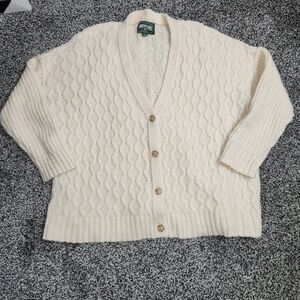 Vtg 90's Y2k American Eagle Cardigan Sweater Ivory Cream Chunky Knit Button Sz L